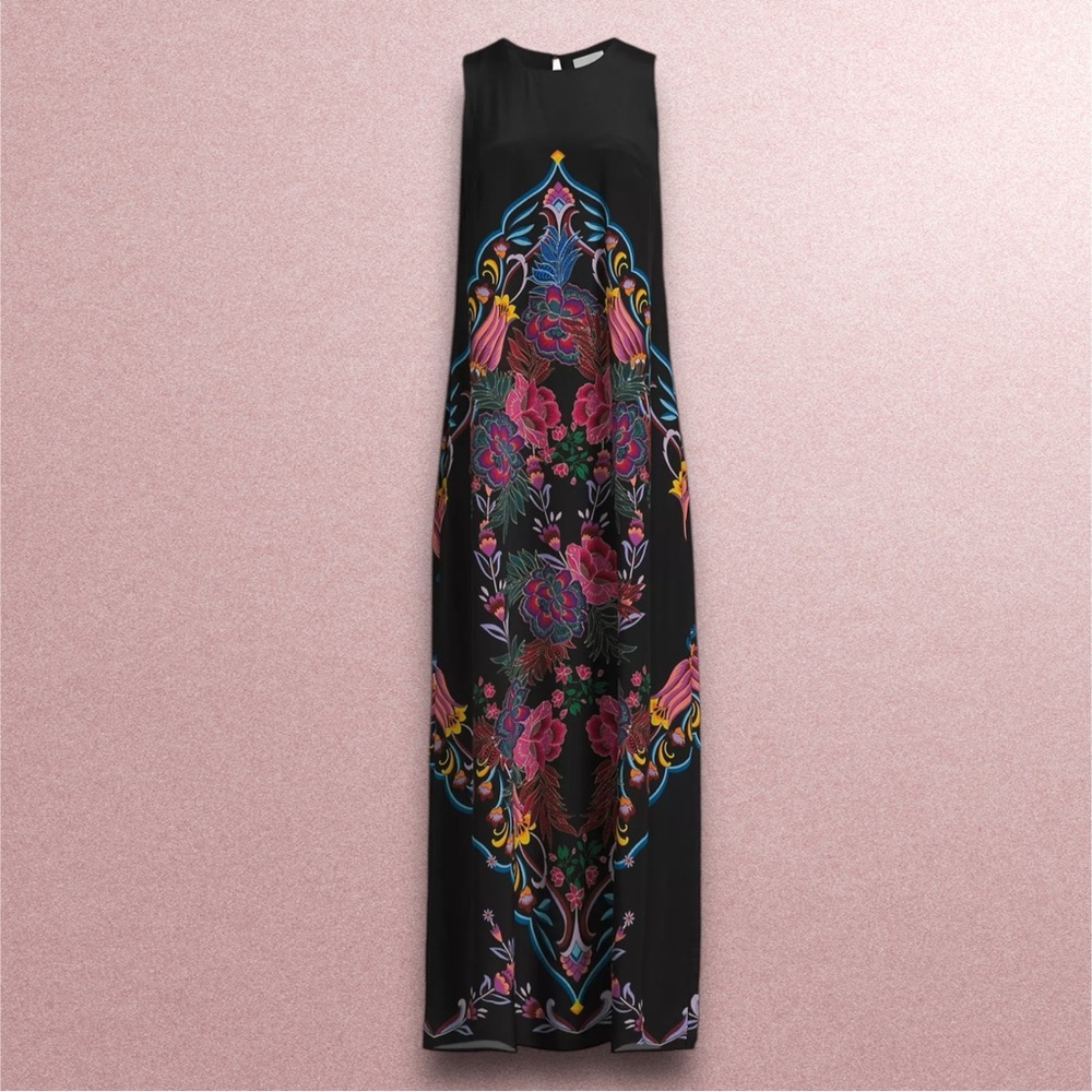 JADE BY JOHNNY WAS TATIANNA BLACK  KALEIDOSCOPE SILK MAXI DRESS SIZE S - Picture 4 of 11